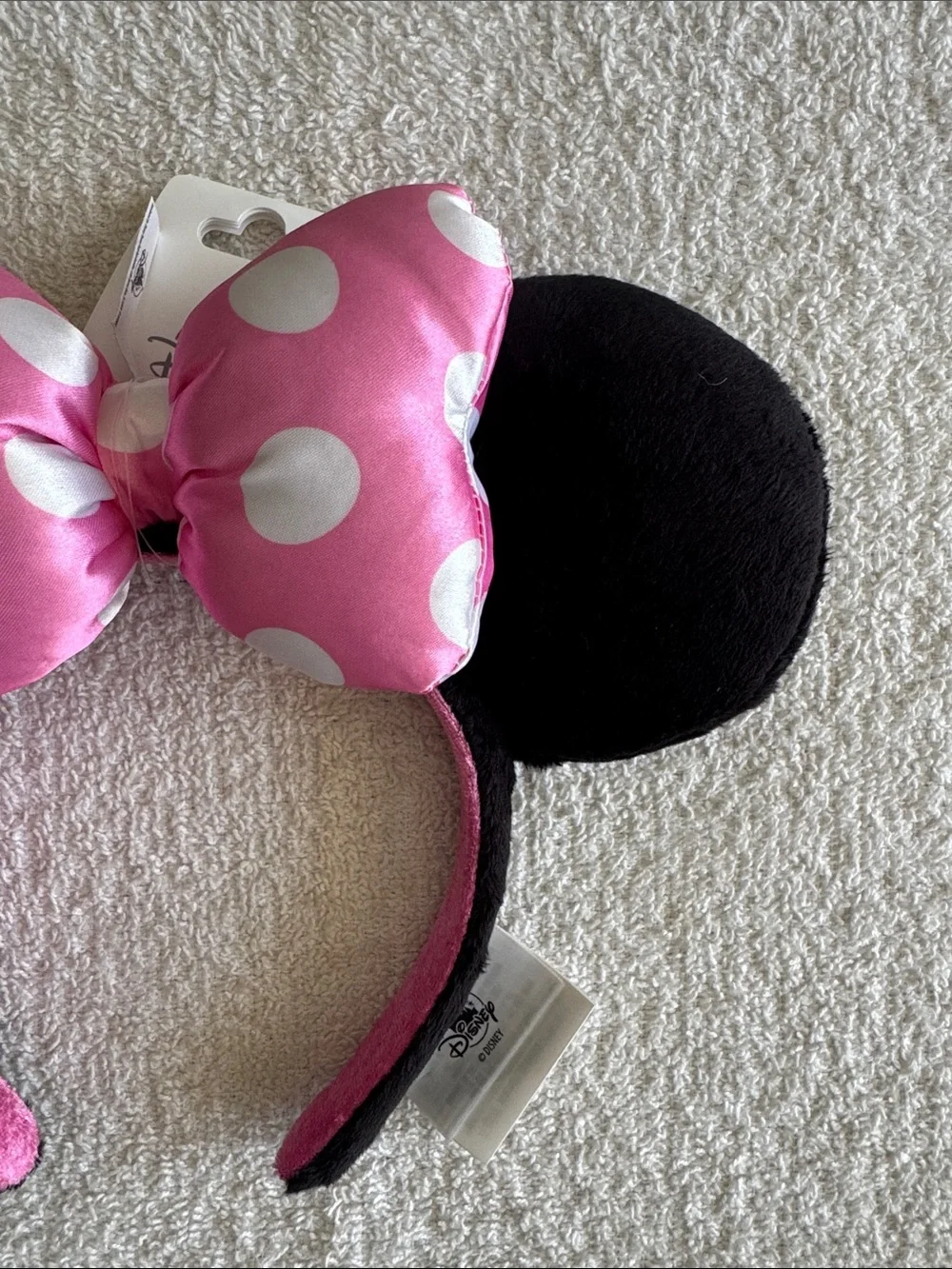 Disney Black & Pink Minnie Ear Headband with White Polka Dot Bow